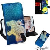 Gekleurde tekening patroon Kleurrijke magnetische gesp Horizontale flip PU lederen tas met houder & kaartsleuven & portemonnee & lanyard voor Galaxy A80 / A90 (kat en luipaard)