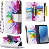 Voor Samsung Galaxy S9 Plus Gekleurde Tekening Patroon Rits Horizontale Flip Leren Case met Houder & Kaartsleuven & Portemonnee (Zonnebloem)