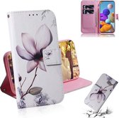 Voor Samsung Galaxy A21s Gekleurde Tekening Horizontale Flip Leren Case met Houder & Kaartsleuf & Portemonnee (Magnolia Bloem)