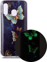 Voor Samsung Galaxy A40 Lichtgevende TPU zachte beschermhoes (dubbele vlinders)