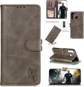 Voor Galaxy A11 reliëf Happy Cat-patroon horizontale flip lederen tas met houder & kaartsleuven & portemonnee (grijs)