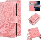 Voor Sony Xperia L3 Tiger Embossing Pattern Horizontale Flip lederen tas met houder & kaartsleuven & portemonnee (roze)