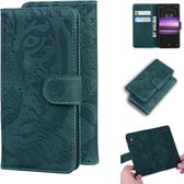 Voor Sony Xperia 1 Tiger Embossing Pattern Horizontale Flip lederen tas met houder & kaartsleuven & portemonnee (groen)