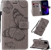 Geperst afdrukken vlinderpatroon horizontale flip PU lederen tas met houder & kaartsleuven & portemonnee & lanyard voor iPhone 11 (grijs)
