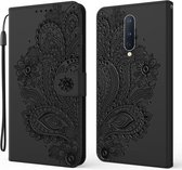 Voor OnePlus 8 3D Pauw Patroon in reliëf Horizontaal Flip Leren Hoesje met Houder & Kaartsleuf & Portemonnee & Lanyard (Zwart)