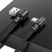 USAMS US-SJ457 U57 USB naar USB-C / Type-C dubbele elleboog kleurrijke lamp oplaadkabel, lengte: 1,2 m (zwart)