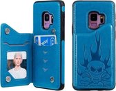 Voor Galaxy S9 Skull Head Embossing Pattern Schokbestendige beschermhoes met houder & kaartsleuven & portemonnee (blauw)