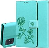 Voor Galaxy A51 Rose reliëf horizontale flip PU lederen tas met houder & kaartsleuven & portemonnee (groen)