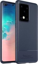 Voor Galaxy S20 Ultra iPAKY Carbon Fiber Texture Soft TPU Case (blauw)