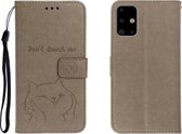 Voor Galaxy A51 reliëf Shiba Inu links en rechts lederen tas met standaard & kaartsleuf & sallet (grijs)