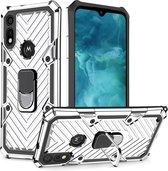 Voor Motorola Moto E7 / E (2020) Cool Armor PC + TPU schokbestendig hoesje met 360 graden rotatie ringhouder (zilver)