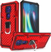 Voor Motorola Moto G9 Play Cool Armor PC + TPU schokbestendig hoesje met 360 graden rotatie ringhouder (rood)