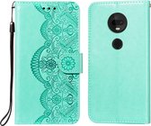 Voor Motorola Moto G7 Plus Flower Vine Embossing Pattern Horizontale Flip Leather Case met Card Slot & Holder & Wallet & Lanyard (Green)