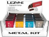 Lezyne Metal Kit - 8-Delig Reparatieset - Banden scrubber, 6 x zelfklevende plakkers & 1 x Buitenbandplakker - Aluminium behuizing met rubberen sluitkappen - Zwart