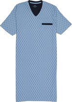 Gotzburg heren nachthemd - V-hals - lichtblauw met blauw en wit dessin - Maat: XL