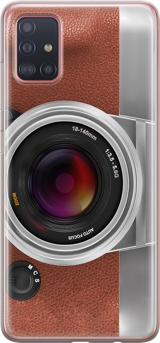 Leuke Telefoonhoesjes - Hoesje geschikt voor Samsung Galaxy A51 - Vintage camera - Soft case - TPU - Print / Illustratie - Bruin