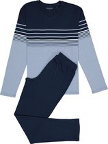 SCHIESSER heren pyjama - V-hals - licht- met donkerblauw gestreept -  Maat: L
