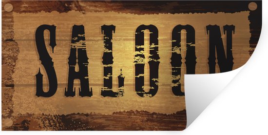 Muurstickers - Sticker Folie - Een illustratie van een houten bar bord 'Saloon' - 120x60 cm - Plakfolie - Muurstickers Kinderkamer - Zelfklevend Behang - Zelfklevend behangpapier - Stickerfolie
