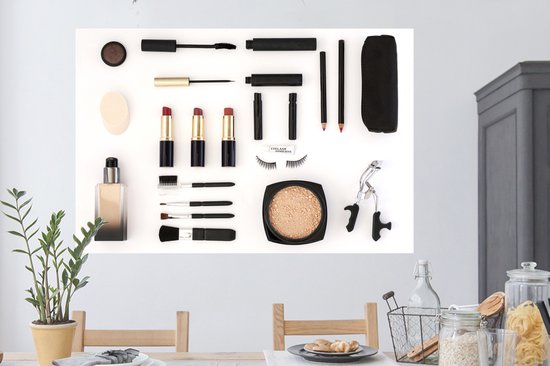 Sticker Muursticker Flat lay Beauty - Set de Maquillage - 120x80 cm - film adhésif autocollant - sticker mural repositionnable