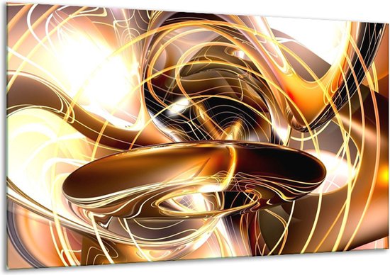 Glasschilderij Abstract | Goud, Geel, Bruin |