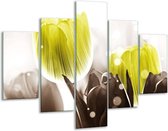 Glasschilderij -  Tulp - Geel, Grijs - 100x70cm 5Luik - Geen Acrylglas Schilderij - GroepArt 6000+ Glasschilderijen Collectie - Wanddecoratie- Foto Op Glas