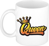 Koningsdag Queen met kroon beker / mok wit - 300 ml