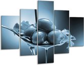 Glasschilderij -  Olijven, Keuken - Blauw, Grijs - 100x70cm 5Luik - Geen Acrylglas Schilderij - GroepArt 6000+ Glasschilderijen Collectie - Wanddecoratie- Foto Op Glas