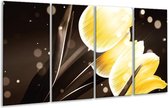 GroepArt - Glasschilderij - Tulp - Geel, Bruin - 160x80cm 4Luik - Foto Op Glas - Geen Acrylglas Schilderij - 6000+ Glasschilderijen Collectie - Wanddecoratie