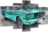 Glasschilderij Mustang - Zwart, Grijs, Blauw - 170x100cm 5Luik - Foto Op Glas - Geen Acrylglas Schilderij - 6000+ Glasschilderijen Collectie - Wanddecoratie
