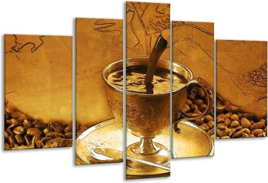 Glasschilderij Koffie | Bruin, Geel |