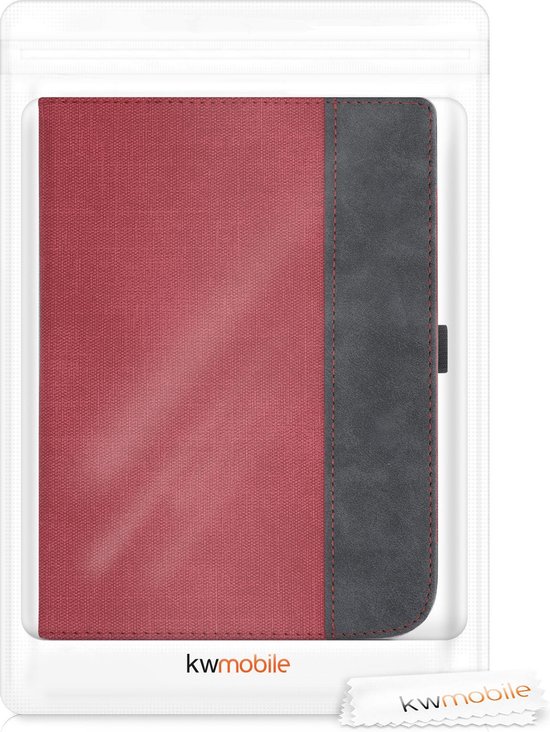 kwmobile flip cover voor e-reader - geschikt voor Pocketbook InkPad 3 / 3 Pro / Color / Vivlio InkPad 3 - Van imitatieleer en -suède - In rood / donkergrijs van kwmobile — afbeelding 3