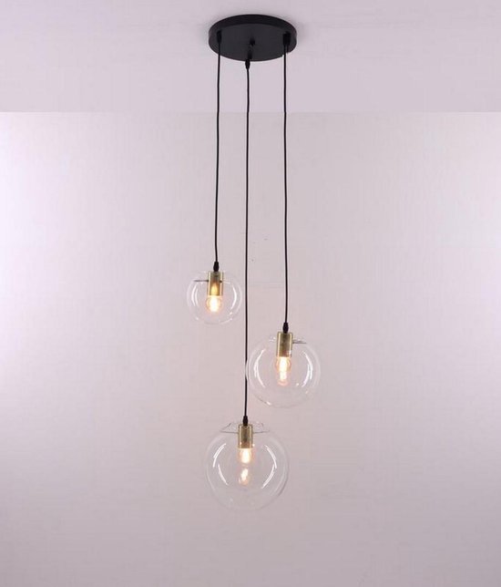 Hanglamp Nova Luce Mirale - rond 3lichts - 3xE27 - helder glas goud zwart |  bol.com