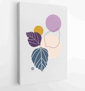 Earth tone natural colors foliage line art boho plants drawing with abstract shape 4 - Moderne schilderijen – Vertical – 1910091073 - 50*40 Vertical