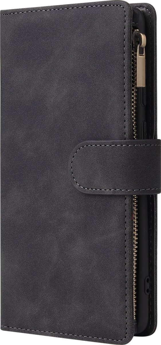 Mobigear Telefoonhoesje geschikt voor Samsung Galaxy A71 Hoesje | Mobigear Zipper Bookcase Portemonnee | Pasjeshouder voor 6 Pasjes | Telefoonhoesje voor Pinpas / OV Kaart / Rijbewijs - Zwart