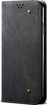 Samsung Galaxy A21s Hoesje - Mobigear - Denim Slim Serie - Kunstlederen Bookcase - Zwart - Hoesje Geschikt Voor Samsung Galaxy A21s
