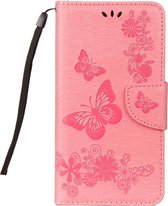 Samsung Galaxy A8 (2018) Hoesje - Mobigear - Butterfly Serie - Kunstlederen Bookcase - Roze - Hoesje Geschikt Voor Samsung Galaxy A8 (2018)