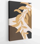 Earth tone background foliage line art drawing with abstract shape and watercolor 2 -  Moderne schilderijen – Vertical – 1914436873 - 115*75 Vertical