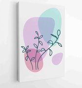 Botanical wall art vector set. Earth tone boho foliage line art drawing with abstract shape. 4 - Moderne schilderijen – Vertical – 1866300559 - 50*40 Vertical