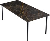 Marmeren Eettafel - Port Laurent Zwart Goud (4-poot) - 220 x 90 cm  - Gepolijst