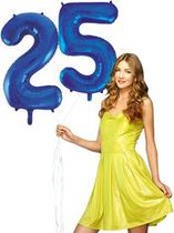 Blauwe cijfer ballon 25 inclusief helium gevuld.