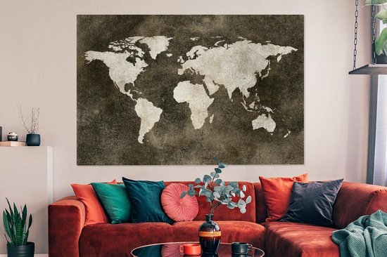 Peintures Toile Wereldkaart - Vintage - Sépia - 150x100 cm - Décoration murale