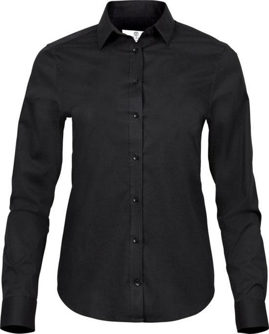 Tee Jays Dames/dames Stretch Luxe Lange Mouwen Popeline Shirt (Zwart)