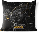 Buitenkussen Weerbestendig - Plattegrond - Assen - Goud - Zwart - 50x50 cm - Stadskaart