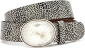 Dames riem leopard grijs met ovale buckle 4 cm breed - Grijs - Jeans riem - Echt Leer - Taille: 95cm - Totale lengte riem: 110cm