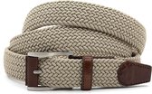 Gilmart Extra lange elastische riem beige - heren en dames riem - 3.5 cm breed - Beige - Echt Leer / Textiel - Taille: 150cm - Totale lengte riem: 165cm