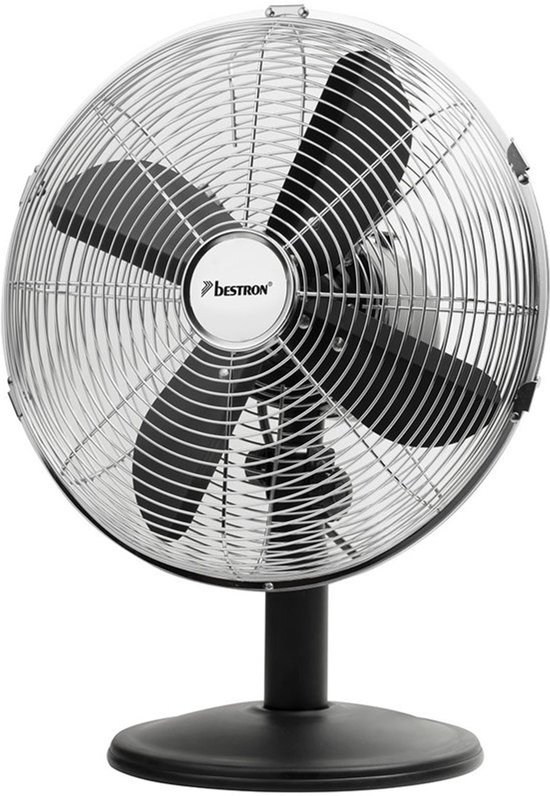 Retro bureauventilator 35 cm zwart 35W Bestron koper motor 3 snelheden zwenkfunctie geruisarm