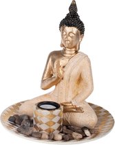 Boeddha beeld met waxinelichthouder goud 25 cm - Boeddha beeldjes voor binnen gebruik