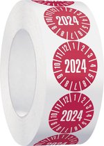 Keuringssticker met jaartal 2024 op rol, rood 35 mm - 500 per rol