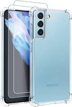 Samsung S21 FE hoesje shock proof transparant - Galaxy S21 FE Silicone hoesje - Hoesje Samsung Galaxy S21 FE - Samsung S21 FE Screenprotector 2 pack