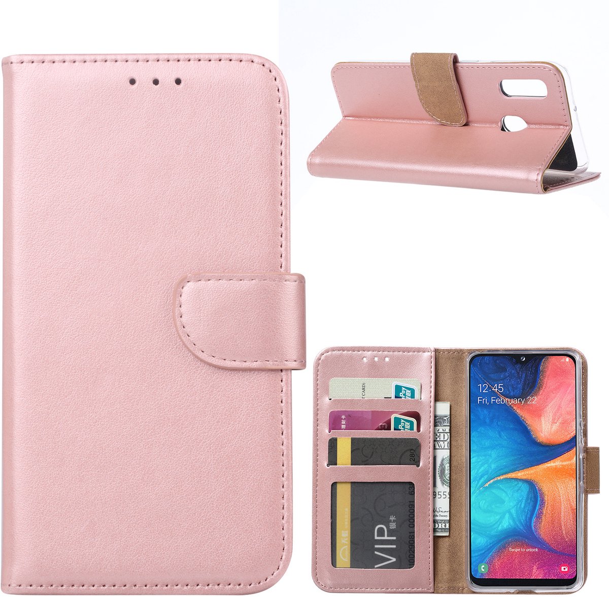 Ntech Hoesje Geschikt Voor Samsung Galaxy A20e Portemonnee Hoesje / Book Case - Rose Goud